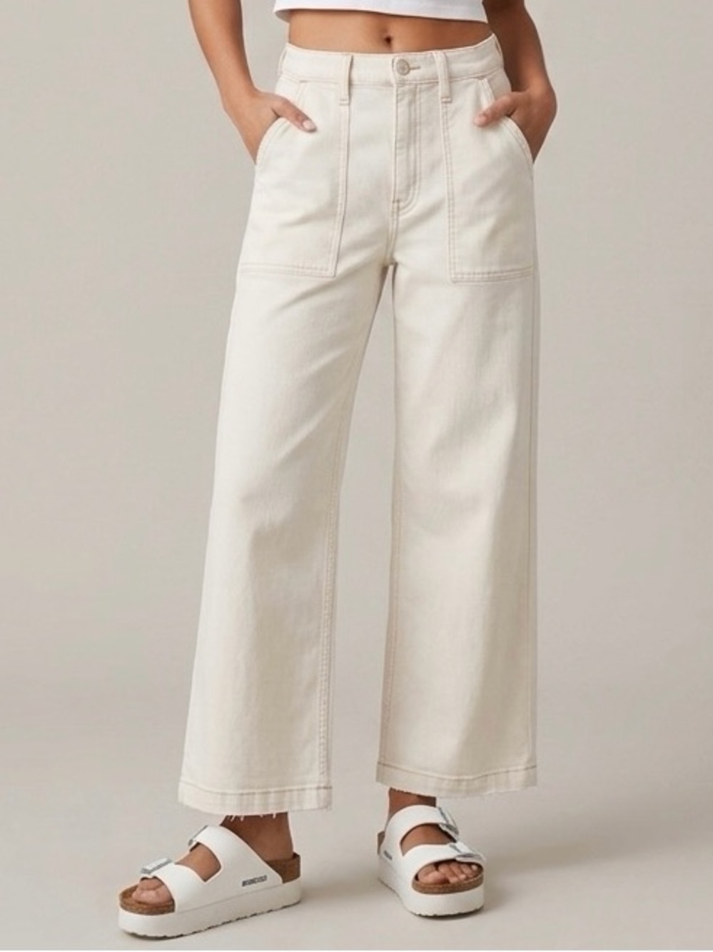 Hudson Jeans Jodie Wide Leg Utility High Rise Pants White Tan Stitching Size 27 - Picture 2 of 15